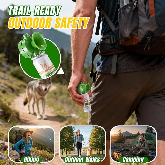 Air Horn with Holster, 1.4 oz 120 dB Loud Pet Trainer to Stop Dog Attacking Barking Fighting Jumping, Coyotes Air Horn for Safety, Protect Yourself & Pet While Walking, Green(2 Pack)