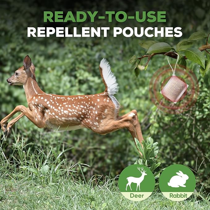 10 Pack Deer Repellent Pouches, Rabbit Repellent Outdoor Deer Repeller Deer Deterrent for Plants & Hostas, Stop Deer Eating Garden Flowers, Safe for Pets & Family