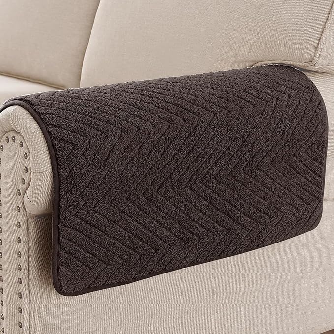 Turquoize Non-Slip Couch Armrest Covers for Sofa Fuzzy Couch Arm Covers Set of 2 Washable Thick Soft Recliner Chair Arm Cover Protector Cover (Brown, 23" x 23" 2 Pack)