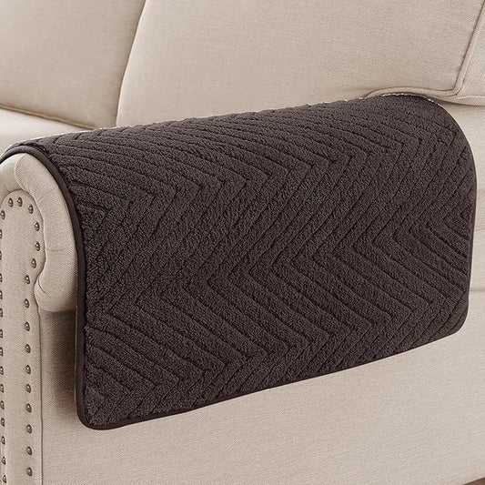 Turquoize Non-Slip Couch Armrest Covers for Sofa Fuzzy Couch Arm Covers Set of 2 Washable Thick Soft Recliner Chair Arm Cover Protector Cover (Brown, 23" x 23" 2 Pack)