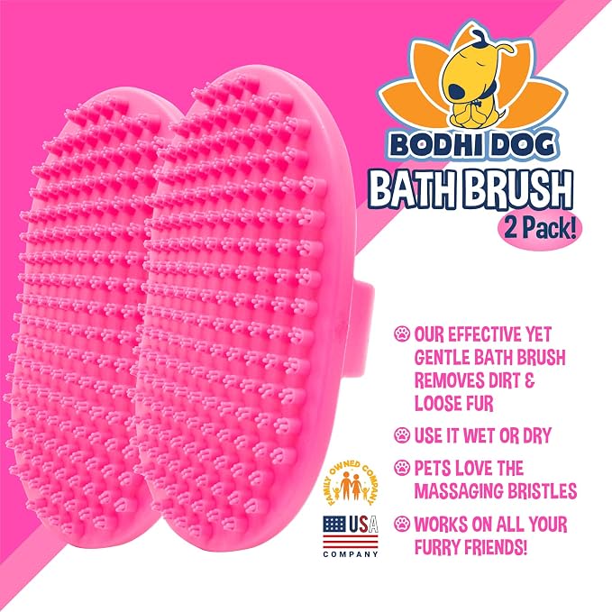 Bodhi Dog Shampoo Brush - Pet Grooming & Bath Supplies for Dogs and Cats - Bath Brush for Long & Short Hair - Premium Scrubber for Shower, Showerhead, Sprayer & Bathing (Two Pack, Pink)