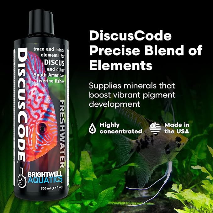 Brightwell Aquatics DiscusCōde Trace and Minor Element Supplement Supports Coloration Nerve Function Overall Health in Discus and Amazonian Freshwater Fish, 500 ml