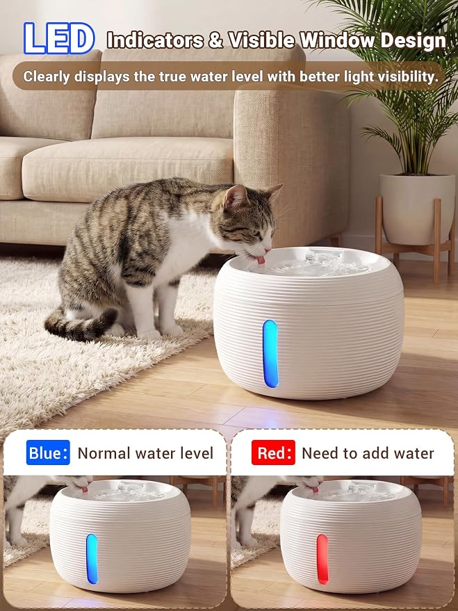 Kastty 3.5L Cat Water Fountain Quiet Cat Fountain for Small Animals FS77 | White Pet Water Fountain for Cats Indoor-Cat Water Dispenser with Visual Water Level - Pets Watering Supplies for Drinking