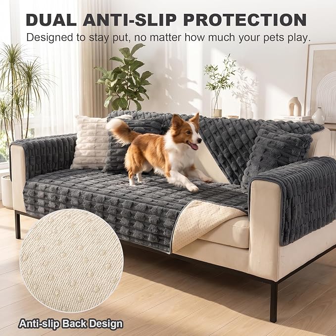 FUANGUI Waterproof Couch Cover for Dogs, Washable Pet Couch Covers for Sofa | Soft Cat Dog Bed Cover Non-Slip Couch Covers for 3 or Small 4 Seat Cushion Couch Sofa Pet Friendly
