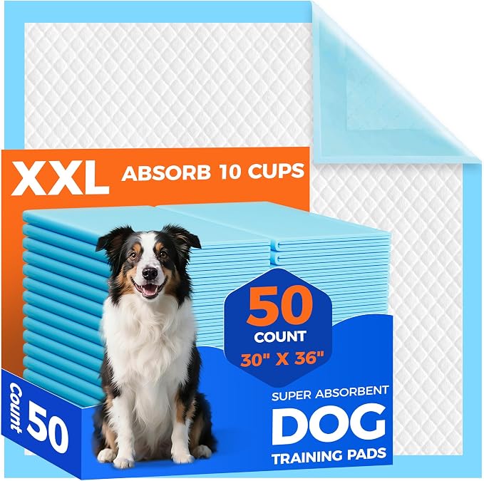 50 Count Extra Large Dog Pee Pads 30"x36", Super Absorbent & Leak-Proof Large Puppy Pads Fast-Drying, 50 Pack XXL Potty Pee Pads for Dogs, Puppies, Doggy