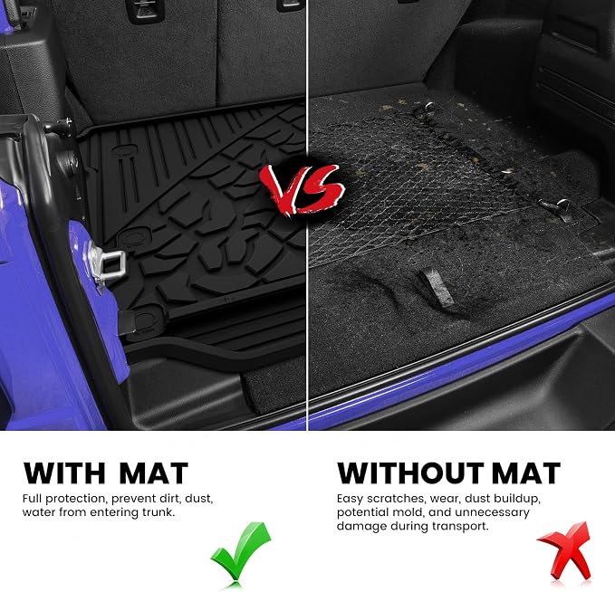 LASFIT Trunk Mat for Jeep Wrangler JL 2018-2025 2026 4 Door Cargo Without SUBWOOFER, All Weather TPE Custom Fit Cargo Mat for Flat Load Floor Gas Type (Not for JK/Not PHEV/Not 2-Door), Black