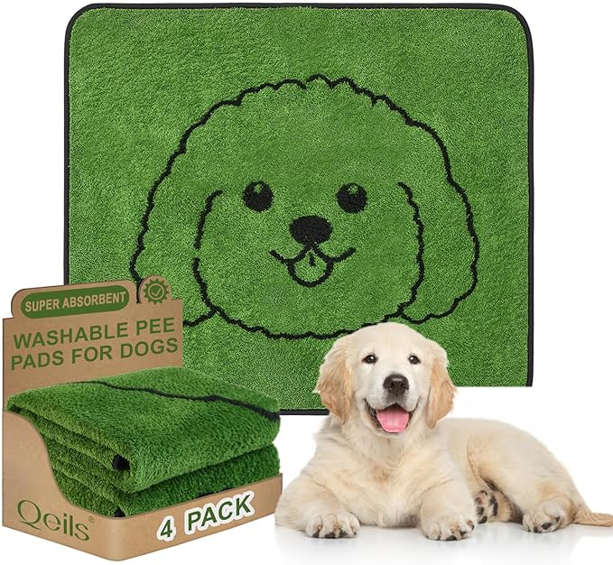 Reusable Puppy Pads , Washable Pee Pads for Dogs 30" x 34" 4 Pack | Super Absorbent & Leakproof Potty Training Pads, Plush Grass-Look With Non-Slip Backing For Crates, Playpens & Small Pets