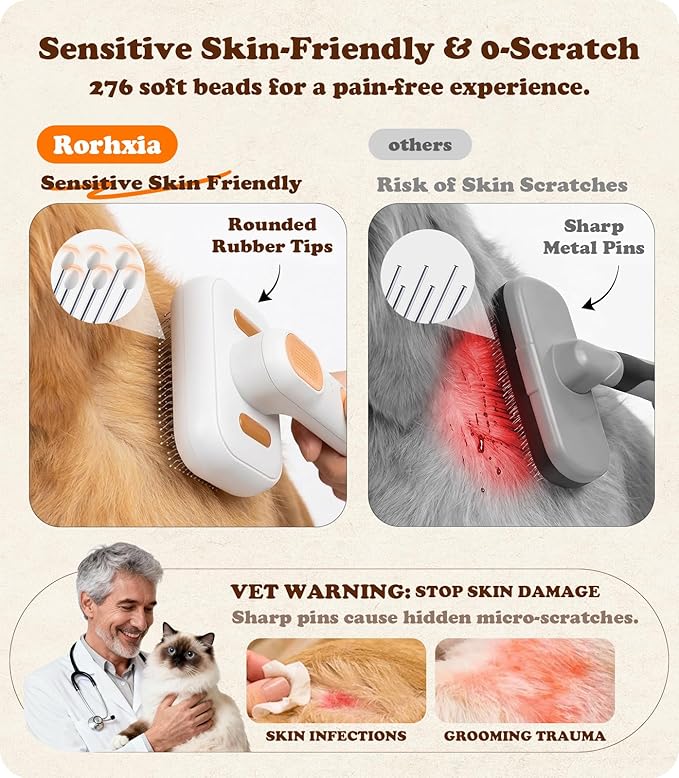 Rorhxia Steam Dog Cat Brush for Shedding, for Short/Long Haired Pet | 2026 Upgraded | Cool Steam Brush | 1*Shampoo | Skin Friendly | Self Cleaning | IPX7 Waterproof | Deodorizes | Soften the Coat
