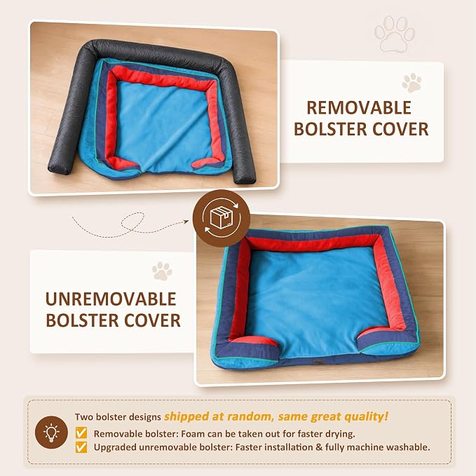 Comfort Expression Orthopedic Dog Bed for Extra Large Dogs with Bolster | Waterproof Dog Couch Bed with Washable Cover & Non-Slip Bottom, Supportive Egg Crate Foam XL Pet Bed, 45x35 Inch