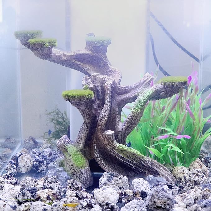 relaqcc Reptile Decor Aquarium Decorations Artificial Moss Resin Fish Tank Rocks Simulation Hollow Tree Leopard Gecko Trunk Accessories Aquarium View（Medium）