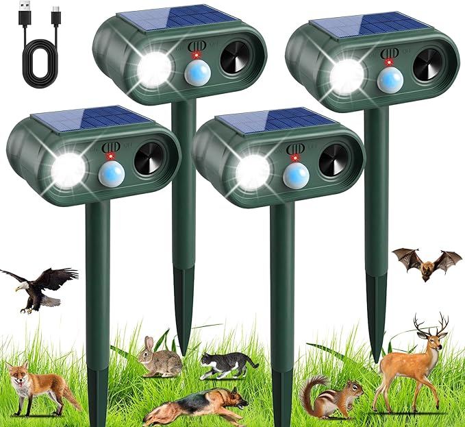 Sonic Fortress Pro Deer Repellent Devices, Solar Ultrasonic Racoon Squirrel Repellent Outdoor IP65 Motion Activated Animal Repeller Cat Deterrent Light to Scare Rabbit Dog Skunk Out of Garden Yard(4)