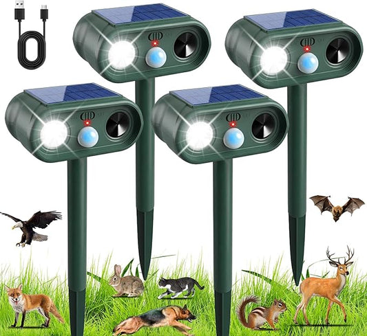 Sonic Fortress Pro Deer Repellent Devices, Solar Ultrasonic Racoon Squirrel Repellent Outdoor IP65 Motion Activated Animal Repeller Cat Deterrent Light to Scare Rabbit Dog Skunk Out of Garden Yard(4)