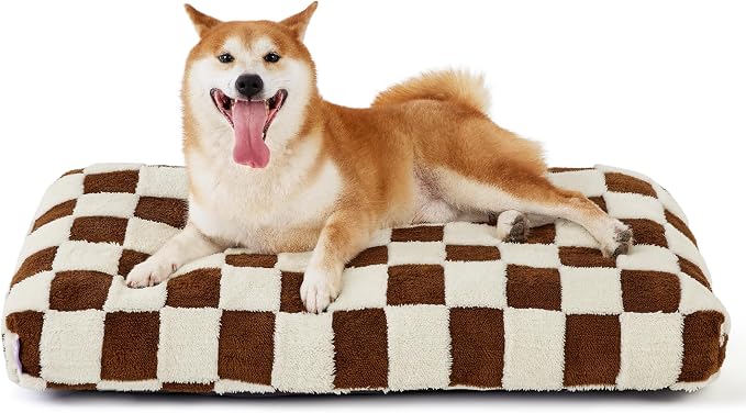 LE SURE Cute Aesthetic Dog Bed for Crate,Jacquard Thick Pet Pillow 35x22 | Shredded Chopped Foam,Modern Plush Crate Cushion Gift for Large Dog, Waterproof Washable Cover, Nonslip Bottom, Brown