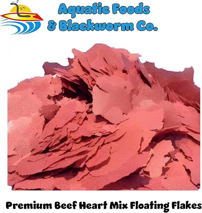 Aquatic Foods Inc. Beef Heart Mix Flakes of Beef Heart, Shrimp, Spinach, Nori, Natural Astaxanthin (Natural Color Enhancer) for Discus, Cichlids, for All Tropical Fish - Premium AF Flakes - 5-lbs