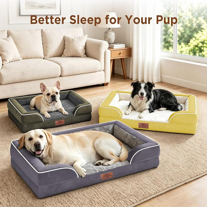 Comfort Expression Waterproof Orthopedic Dog Beds for Extra Large Dog | Supportive Egg Crate Foam XL Dog Bed with Removable Bolster, Dog Couch with Washable Cover & Non-Slip Bottom, 45x35 Inch