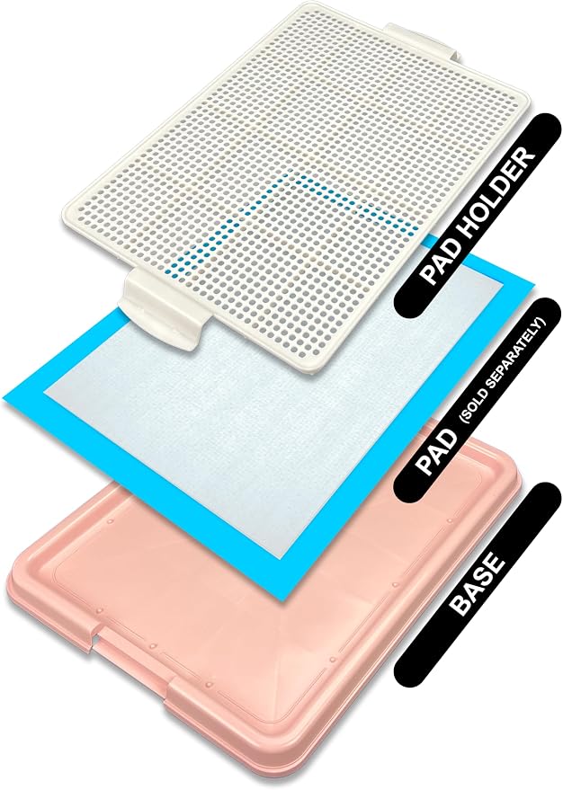 Dog Pee Pad Holder Tray, Puppy Potty Training, 22.5"x16.5", PP Plastic, Snap Lock, 4 Colors (Pink)
