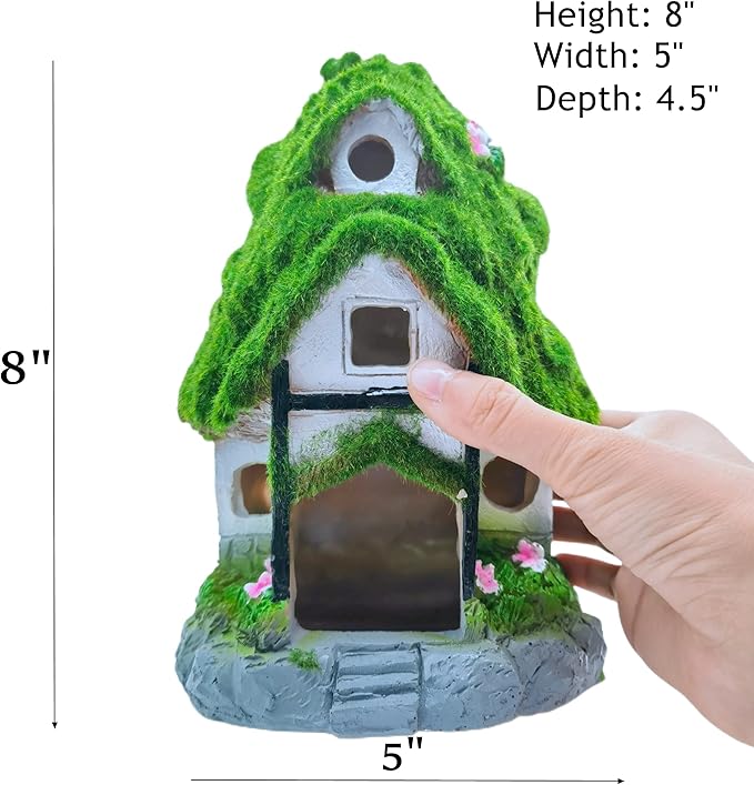 M2cbridge Aquarium Decorations Fish Hideout House Betta Cave Landscape Garden Decoration with Green Lifelike Moss (Garden Shed)