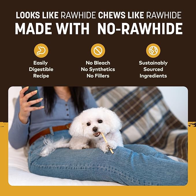 Earth Animal No Hide Stix - Rawhide Free Dog Chews 20 Count Peanut Butter | Small Sticks Peanut Butter Flavored Natural Rawhide Free Long Lasting Dog Chews - Treats for Small Dogs and Cats