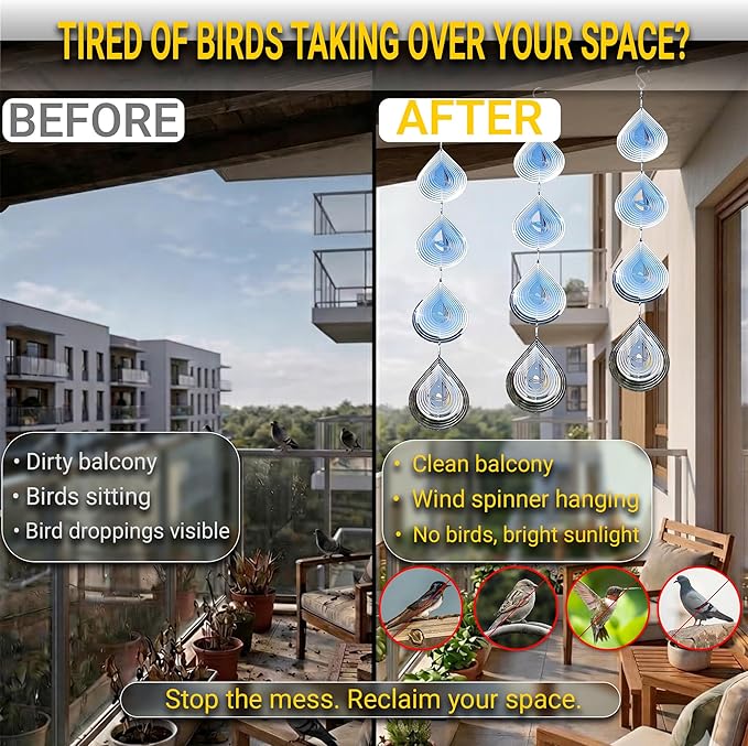 Reflective Bird Deterrents for Outside – Bird Repellent Devices Outdoor – 3D Wind Spinners Outdoor Garden Decor –3 Set Bird Repellent to Keep Woodpecker & Pigeons Away from Window Roof (Style 4)