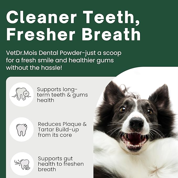Dog Teeth Cleaning Powder for Dogs & Cats, Dental Powder for Plaque & Tartar Control, Fresh Breath Oral Care, No Brushing Needed, 150g