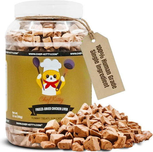 Chicken Liver Dog Treats | Freeze Dried Liver Treats for Dogs, 100% Human Grade, Single Ingredient | Grain-Free Kitten Treats, High Protein | No Additives or Preservatives | Tested in USA | 3.1 oz