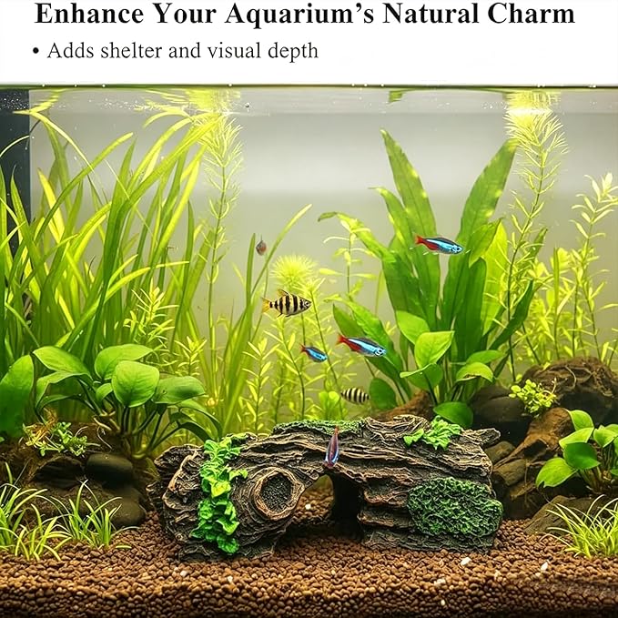 Aquarium Resin Hollow Tree Trunk Betta Log Aquarium Decorations Ornament Fish House Cave Wood House Decor for Fish Tank, Medium