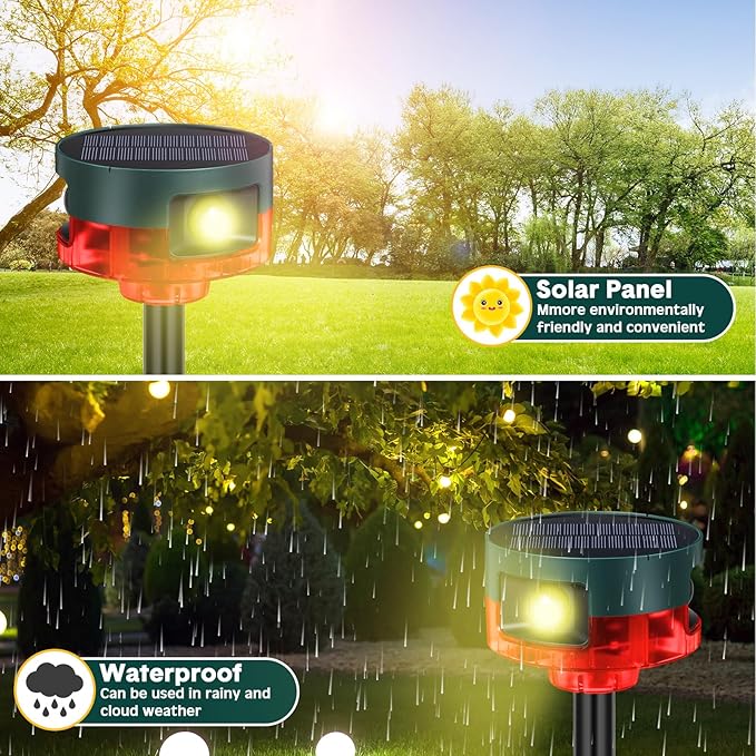 Qualirey 2 Pack Solar Outdoor Motion Sensor Alarm-Dog Barking&Gunshot Sound Support Recording Animal Deterrent for Home Security, 13 Kinds of Sounds (Red)