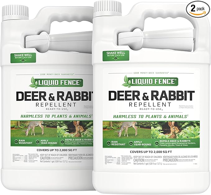 Liquid Fence Deer And Rabbit Repellent Ready-To-Use 1 Gallon, Apply Year-Round, 2 Pack