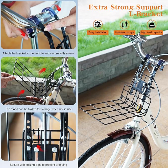 Xixter Dog Basket for Bike, Suitable for Small & Medium Pet Up to 10 kg, Foldable 4-in-1 Pet Bike Basket, Crossbody, Shoulder and Car Seat, with Sturdy Bracket and 4 Mesh Windows, Gray