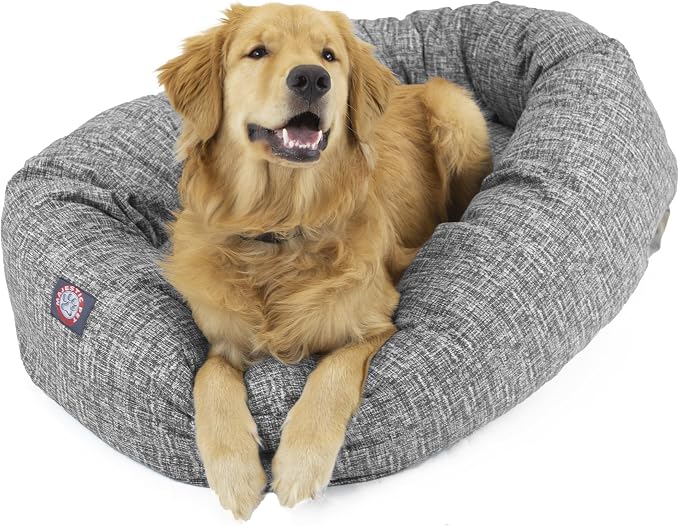 Majestic Pet Bagel Calming Dog Bed 32 in Medium, Round Washable, Lt. Black | Cozy Soft Fluffy Donut Pet Bed with Spine Support for Head Rest – Anti-Anxiety Comfort for Puppies & Dogs, 32x23x7 Inches