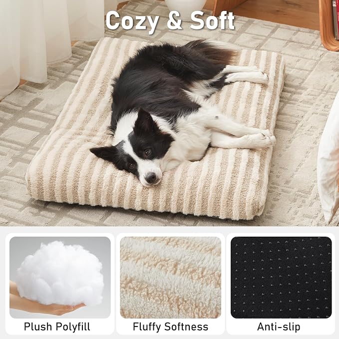 FURTIME Washable XL Dog Bed for Extra Large Dogs, Deluxe Dog Crate Beds | Comfy Fluffy Kennel Pad Anti-Slip Pet Sleeping Mat, Machine Washable Dogs Pillow, 40"x27"x3.5", White