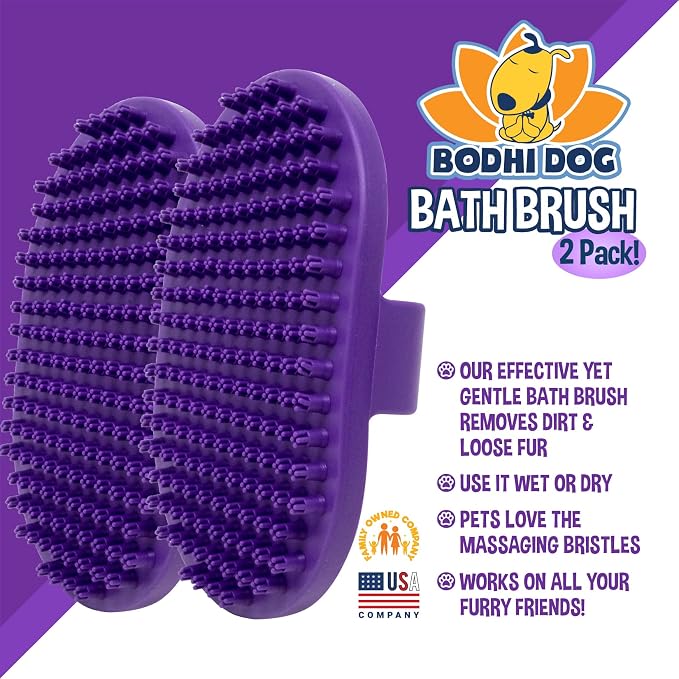Bodhi Dog Shampoo Brush - Pet Grooming & Bath Supplies for Dogs and Cats - Bath Brush for Long & Short Hair - Premium Scrubber for Shower, Showerhead, Sprayer & Bathing (2-Pack, Purple)