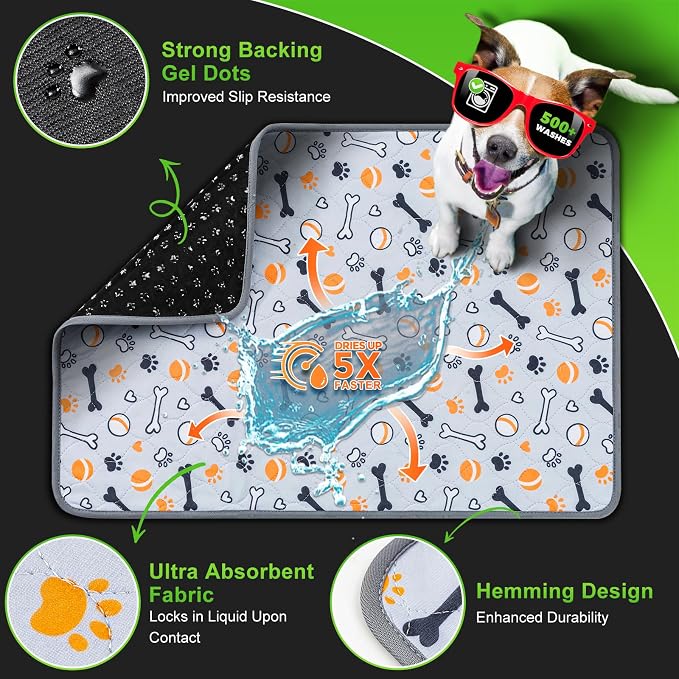 Hompet Washable Pee Pads for Dogs, 51"x33", 2-Pack Thick Heavy Absorbency Reusable, Non-Slip, Green, Pet Training Pads for Puppy Playpen, Crate, Potty, Floor, Bed, Sofa