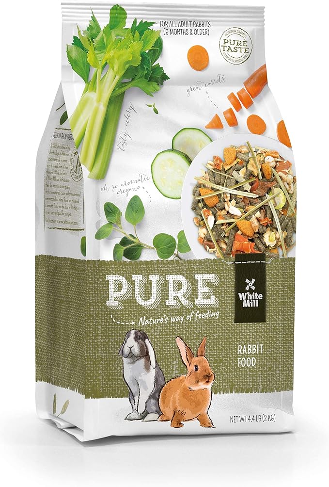 Witte Molen Pure Rabbit Food Mixture Carrot, Celery, Timothy Hay and Varied Gourmet Muesli Dry Food, 4.4 lbs, (Mini Rex, Lionhead Rabbit, English Lop, Dutch Rabbit)