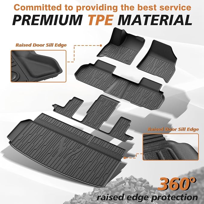 TripleAliners Floor Mats&Trunk Mat All Weather Car Liners Compatible with 2024+GMC Acadia/Chevy Traverse&2025+ Buick Enclave Accessories TPE Custom Fit Full Set Liners Protection(Floor Mats+Trunk Mat)