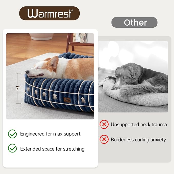 Washable Dog Bed Small Medium Size Dog, Rectangle Orthopedic Pet Bed for Car and Indoor,Fluffy Memory Foam Dog Beds with Anti-Slip Bottom,25 x21 x8 Inches,Navy