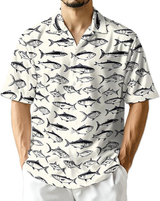 Fishing Crappie Hawaiian Shirt for Men, Button Down Summer Beach Short Sleeve, Fishing Lover Gifts, Sizes S-5XL