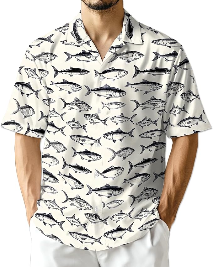 Fishing Crappie Hawaiian Shirt for Men, Button Down Summer Beach Short Sleeve, Fishing Lover Gifts, Sizes S-5XL