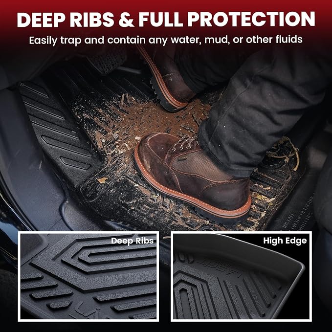 LASFIT Floor Mats for Mercedes Benz Sprinter 1500/2500/3500/4500 2019-2026 (Fit Cargo Van & Cab Chassis), All Weatehr TPE Floor Liners Custom Fit Sprinter 1st Row with Center Aisle Liner