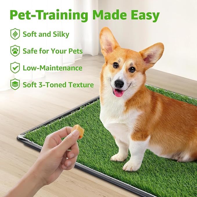 Grass Pad with Tray 20"x16", Dog Litter Box for Puppy Training | Easy to Clean, Full System with Trays, Artificial Grass Patch Bathroom Mat & Washable Pee Pad, Indoor/Outdoor Use