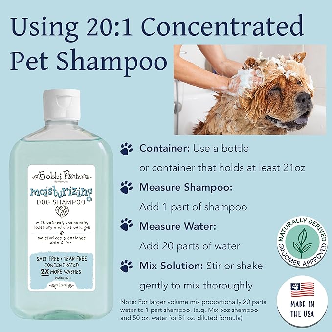 Bobbi Panter Oatmeal Dog Shampoo Aloe Vera, Chamomile & Rosemary – Moisturizing Natural Formula for Dry Skin, Tear-Free, 30:1 Concentrate, 14 oz (Case of 12)