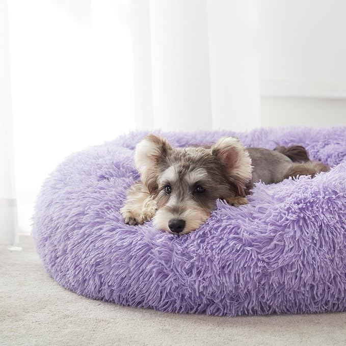 Western Home Calming Donut Medium Dog Bed Washable Pet Bed,30" Purple | Fluffy Faux Fur Round Cuddler,Anti-Anxiety,Anti-Slip Bottom,Plush Pet Dog Beds for Medium Sized Dogs,Up to 45 LBS