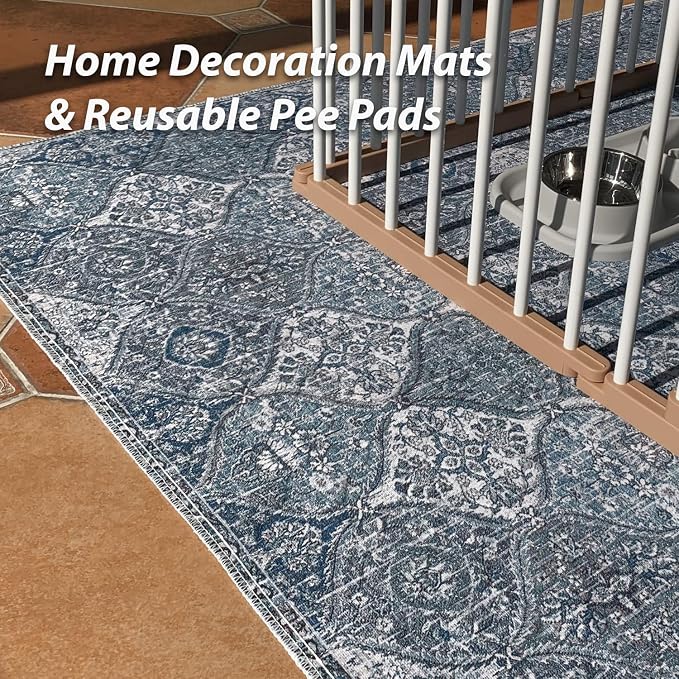 nunubaby Washable Pee Pads for Dogs, Stylish, Non-Slip and Leak-Proof Pee Pads. Reusable Potty Pads for Dogs for Crates and Floors.(Blue/Multi, 31" x36" )
