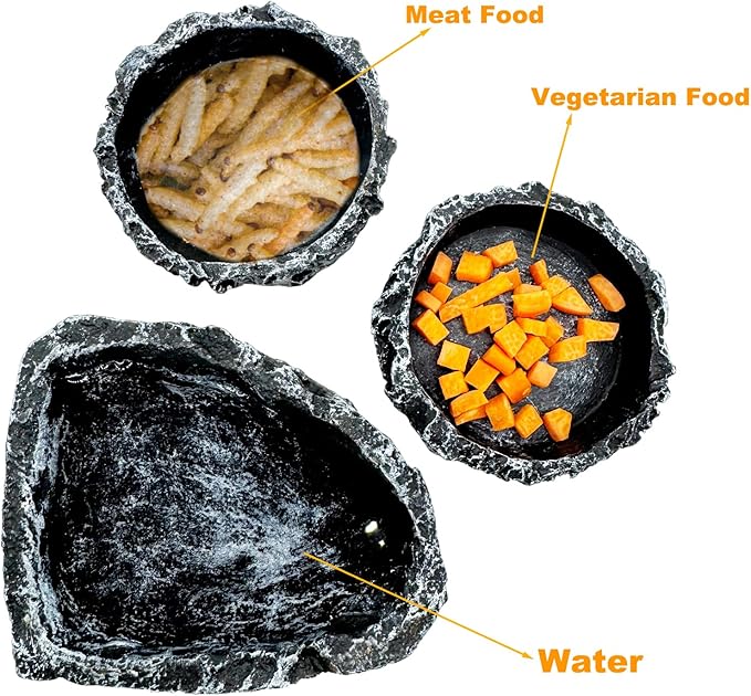 Reptile Water Dish Food Bowl, 3 Pack Reptile Feeding Bowls for Bearded Dragon Lizard Frog Gecko Tortoise Hermit Crab Snail (Black)