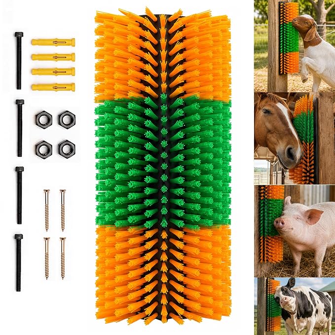 Livestock Scratching Brush 1-Pack — Cattle Horse Goat Pig Sheep Grooming Post, High-Visibility Animal Scratcher, Stress Relief Goat Toys for Summer Itch & Shedding