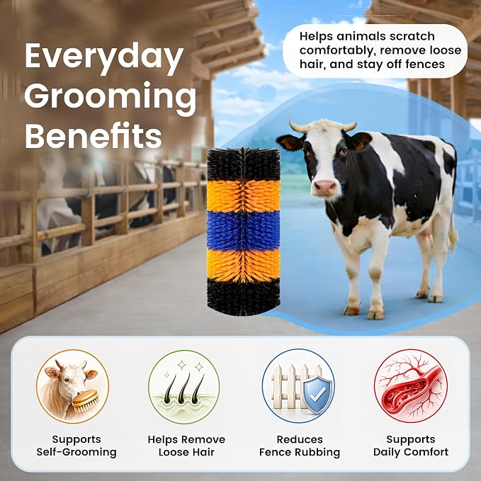 2PCS Livestock Scratching Brush for Goat, Heavy-Duty Post Grooming and Massage Scratch Brushes for Cow Donkey Goats Horse Sheep, with 8 Screws for Back Itch Relief & Keep Cleaning, 17" x 7.9"