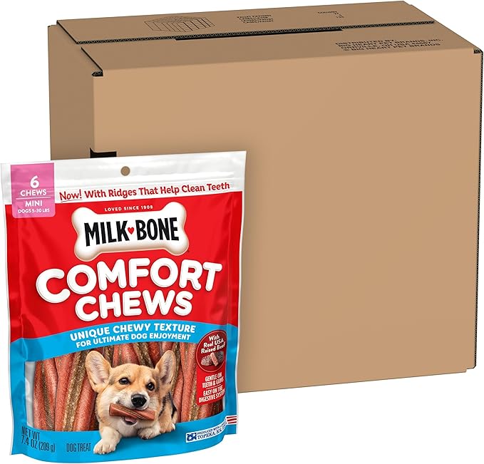 Milk-Bone Comfort Chews, Mini Dog Chews with Unique Chewy Texture and Real Beef, 7.4 Oz. Bag (Case of 5) (6 Chews Each)
