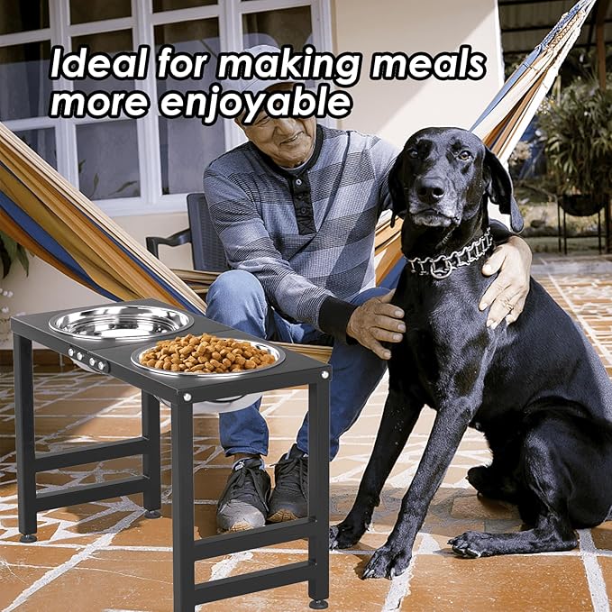 ADENGL Metal Elevated Dog Bowl for Large 𝐋𝐚𝐫𝐠𝐞 Raised Bowl Stand with Sprill Proof Mat and 2000ML Pet Bowls, Food & Water Bowls 16" Tall Dog Feeder for Large Breed