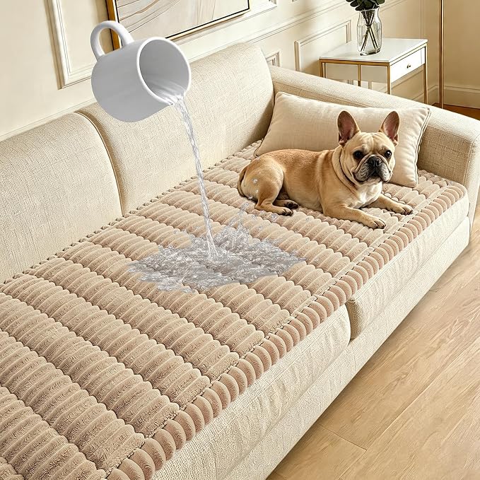 Waterproof Couch Cover for Dogs Washable,Nonslip Fuzzy Durable Pet Friendly | Soft Slipcovers for 3 Cushion Sofa Cover,Plush Thick Protector Fits Mat Bed Leather & Fabric Couches (Brown 27.6"x70.9")