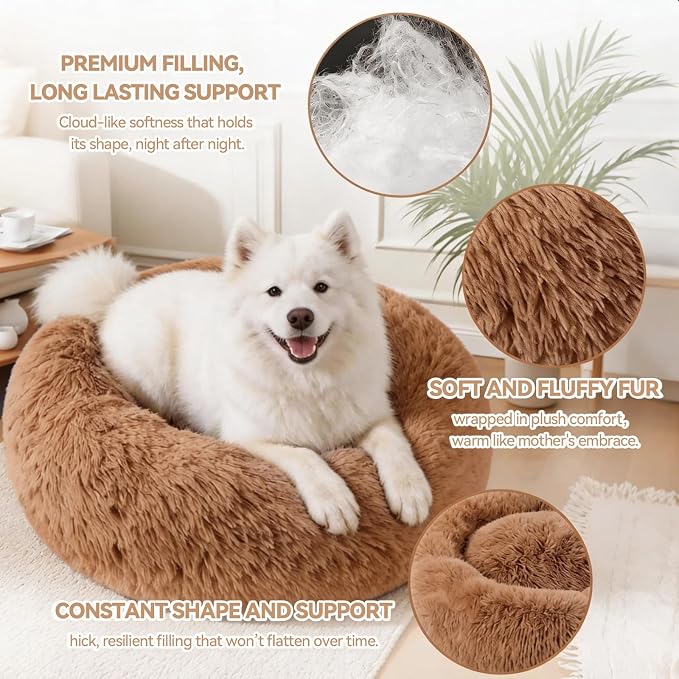 Cat Beds for Indoor Cats, Washable 20" Donut Pet Bed for Small Dogs | Fluffy pet bed with cozy plush comfort and supportive raised sides, perfect for lounging, napping and relaxing indoors.